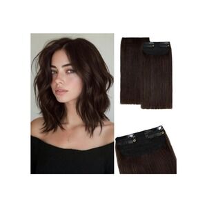 6" Dark Brown Clip In Real Human Hair Extensions 2 Piece Mini Set Natural Set